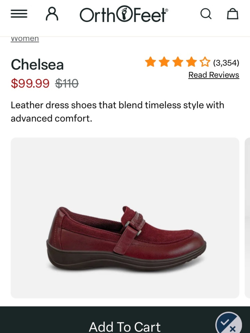 Orthofeet Chelsea Leather Slip-On in Burgundy